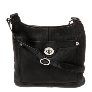 Coach Black Leather Shoulder Bag with Silver Accents